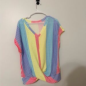SHEIN Colorful Striped V-Neck Tee